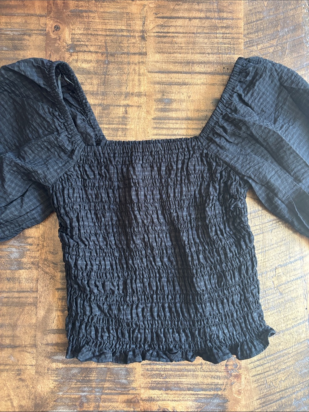 Old Navy Black Smocked Square-Neck Puff Sleeve Top